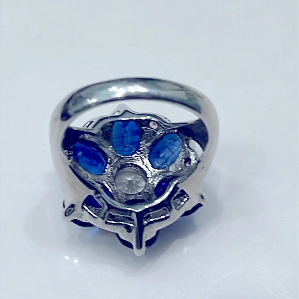 6x1.5ct Genuine Sapphire Aquamarine 14KGP Ring